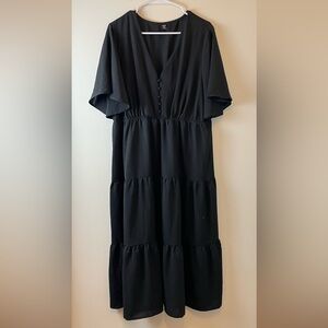 SHEIN Plus Flutter Sleeve Button Front Ruffle Hem Dress, 2X, Black, NWOT